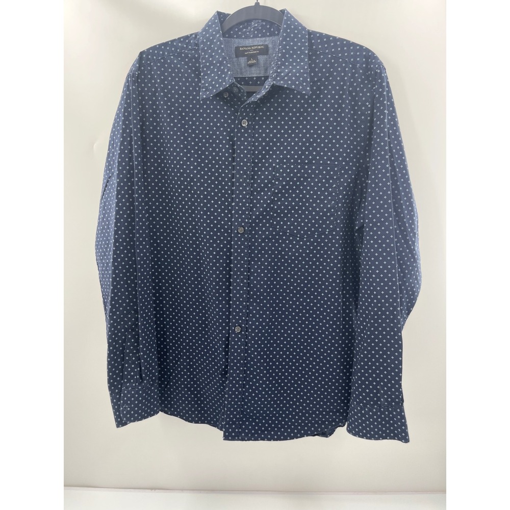 Banana Republic Soft Wash Slim Fit Navy Blue Diamond Print Button Down Shirt L